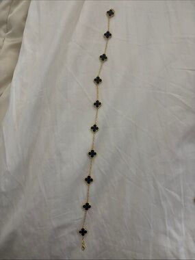 Gold Chain Neckalce with Black Clover Motifs - Women Jewelry